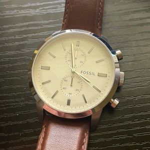 Men’s large face fossil watch with brown leather strap